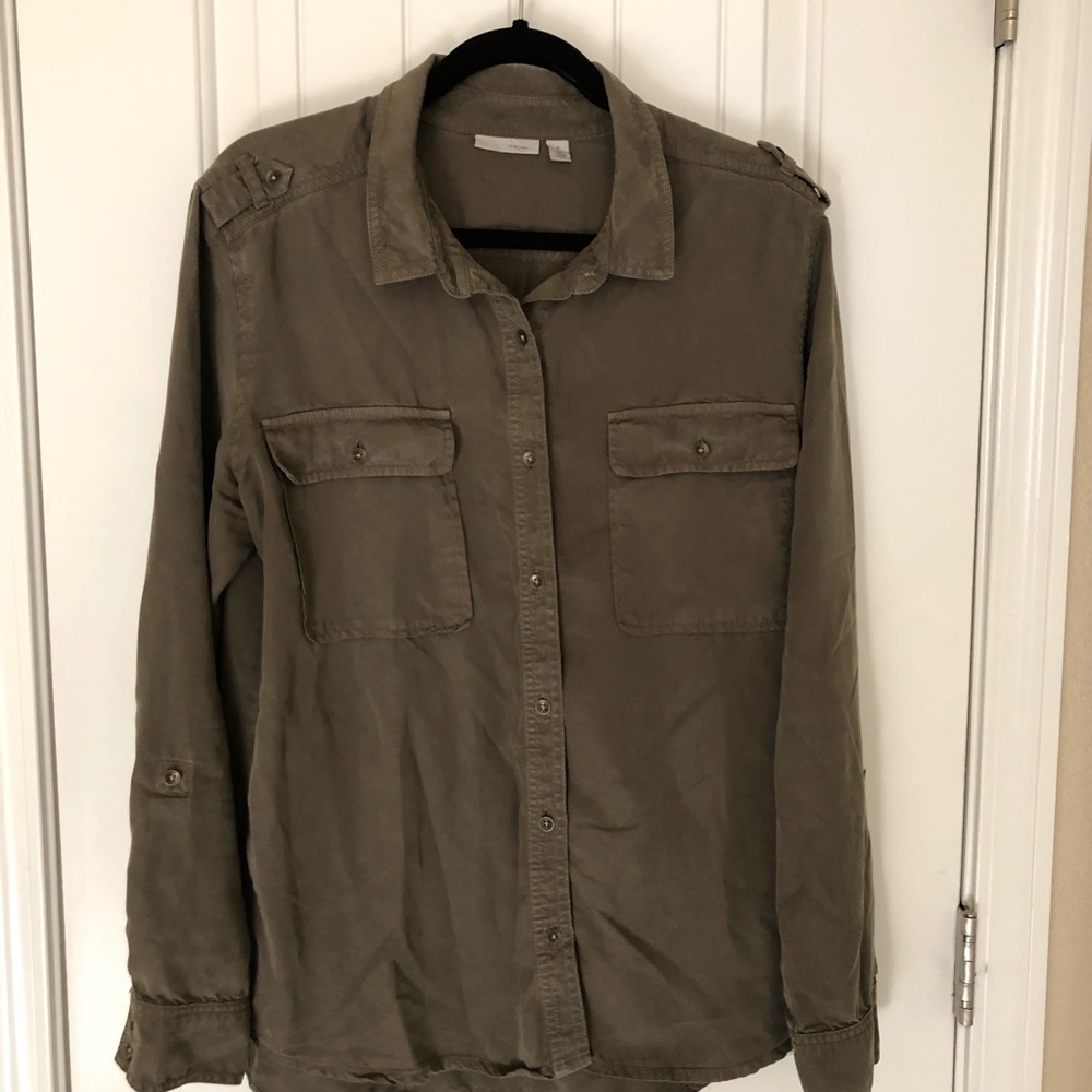 Halogen/ Nordstrom Button Down Top in Olive Green